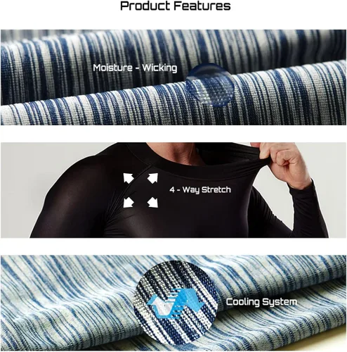 Vista 7 de dfen Camisetas de compresión de secado rápido para hombre con capa base se adaptan a Cool Gear con cuello redondo y manga larga