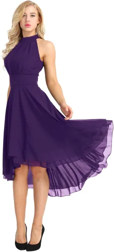 Vista 4 de YONGHS Vestido de dama de honor alto y bajo halter de las mujeres vestido corto de fiesta de baile vestido de regreso a