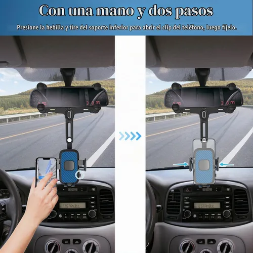Vista 4 de Soporte de teléfono para automóvil, soporte de teléfono para espejo retrovisor, giratorio y retráctil, soporte de teléfono para espejo retrovisor
