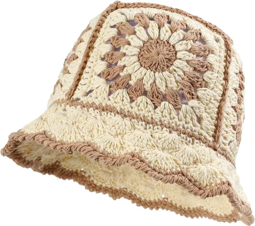 Vista 2 de Fiewmay Sombrero de ganchillo hecho a mano estilo boho sombrero para mujer