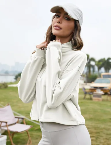 Vista 38 de Flygo Womens Half Zip Sweatshirts Stand Collar Activewear Running Workout Pullover Tops