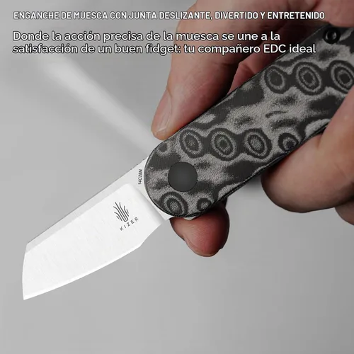 Vista 3 de Kizer Mini cuchillo de bolsillo de bahía con mango micarta de patrón de vórtice, V2583A6 Negro- gris