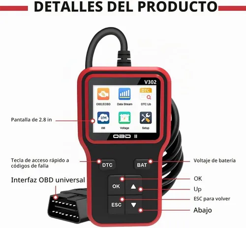 Vista 4 de Escáner OBD2 con probador de batería, herramienta de diagnóstico de automóvil para verificar la luz del motor y limpiar códigos de error, lector