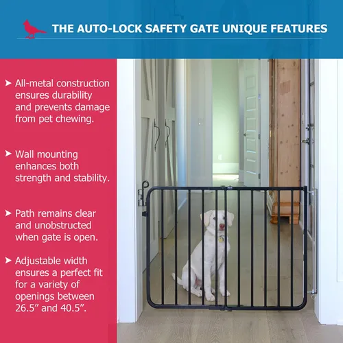 Vista 4 de Cardinal Gates MG15 Puerta de bebé con bloqueo automático para escaleras, puerta ajustable para perros para interiores, hecha de aluminio para Negro