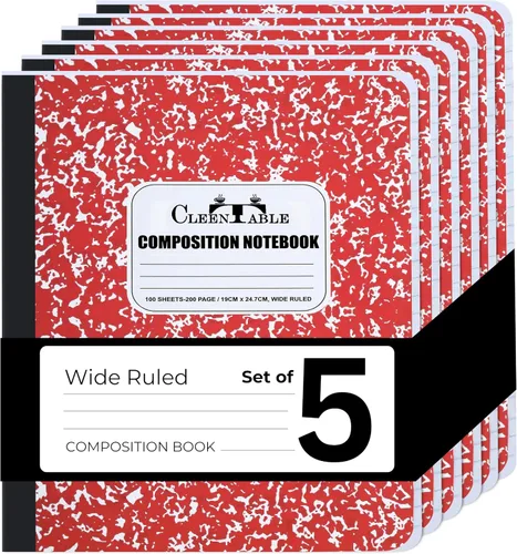 Vista 10 de CLEENTABLE Juego de 5 cuadernos de composición con rayas universitarias para estudiantes, color negro
