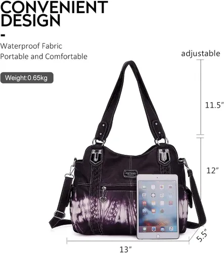 Vista 2 de Angel Barcelo - Bolsa de hombro amplia para mujer, diseño Hobo, cuero lavado