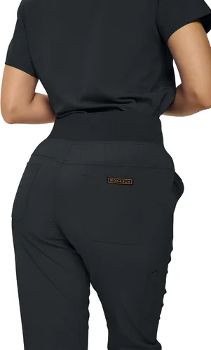 Vista 4 de MONARCH UNIFORMS Conjunto de ropa quirúrgica elástica para mujer en pantalones regulares y pequeños con parte superior para mujer