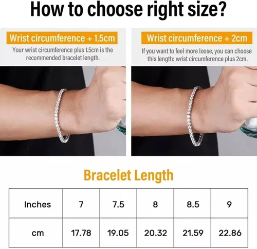 Vista 8 de Gemsme Pulsera de tenis de 560.276 in para mujeres y hombres, chapada en oro blanco de 18 quilates, 560.276 in, circonita cúbica redonda, pulsera