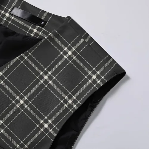 Vista 4 de YFFUSHI Chalecos de traje para hombre, a cuadros, ajustados, para vacaciones, bailes, bodas Negro