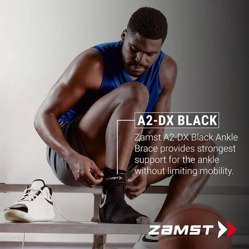 Vista 2 de Zamst A2-DX Tobillera Negra para Deportes - Soporte Deportivo Transpirable para Tobillo para Hombres y Mujeres con Estabilizadores de Protección
