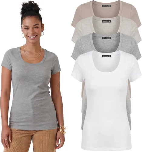 Vista 118 de Emmalise - Camiseta de manga corta para mujer, cuello redondo, estilo básico, pack de valor, tallas junior y grandes