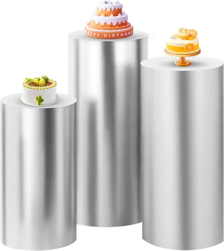 Vista 19 de SaitiMade Juego de 3 fundas para pedestal de cilindro beige, fundas de elastano para decoración de fiestas, bodas o eventos de cumpleaños, solo