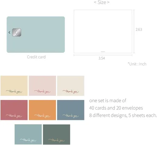 Vista 2 de Monolike Tarjeta de agradecimiento con mensaje - Mezcla de 40 mini tarjetas individuales, 20 sobres Paquete