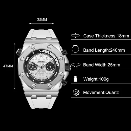 Vista 5 de RORIOS Relojes de moda para hombre, relojes analógicos de cuarzo, relojes luminosos para hombres, reloj de pulsera impermeable multifunción, Blanco
