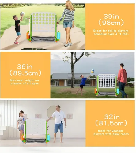Vista 3 de UNICOO Juego gigante 4 en una fila con bolsa de transporte, aro de baloncesto, juego de lanzamiento de anillo, juego de 4 a puntuación Juego