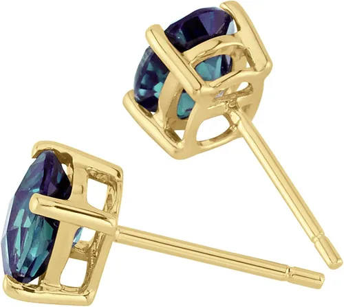 Vista 3 de Peora Aretes solitarios clásicos de oro amarillo macizo de 14 quilates para mujer, con forma ovalada de 0.276 x 0.197in, 2 quilates en total, parte