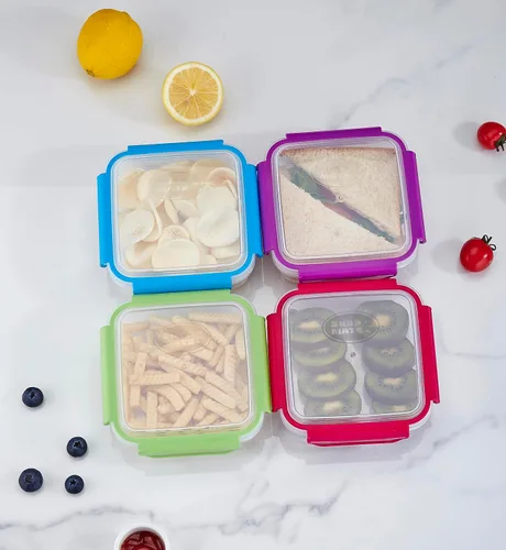 Vista 7 de Snap Fresh - Paquete de 4 recipientes de sándwich a prueba de fugas de tamaño divertido - Cajas de sándwich reutilizables, sin BPA. Sellado