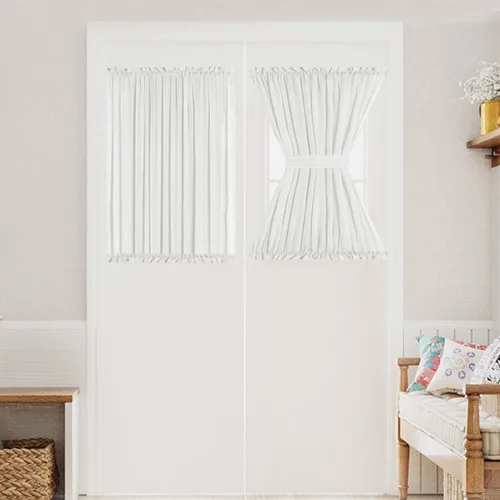 Vista 18 de Turquoize Elegantes cortinas de lino para puerta francesa, paneles de cortina de filtrado de luz, panel de lino con bolsillo para barra, panel