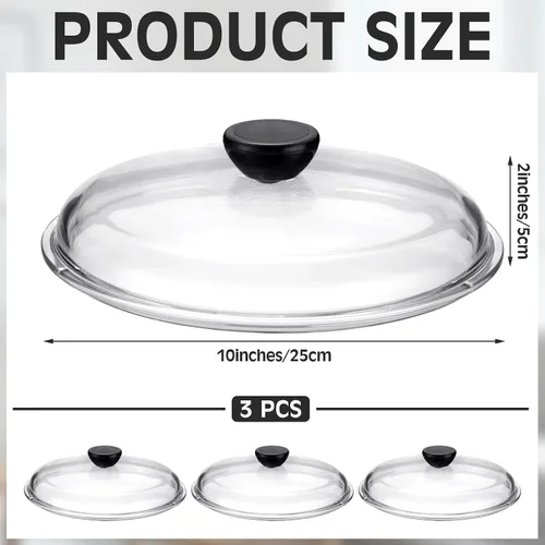 Vista 2 de LemonRoad Paquete de 3 cubiertas de vidrio para salpicaduras de microondas de 10 pulgadas para alimentos, cubierta de utensilios de cocina de vidrio