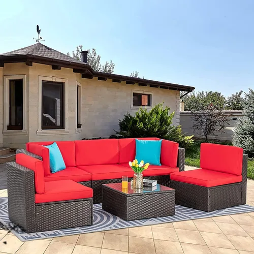 Vista 10 de Vongrasig 5 Piece Patio Furniture Sets, Outdoor Patio Set Sectional Sofa Beige