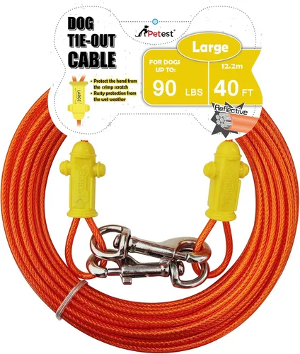 Vista 8 de Petest Cable de amarre reflectante con cubierta de crimpado para perros pequeños de hasta 35 libras, 15 pies