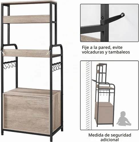 Vista 6 de Yaheetech - Estante de cocina para panaderos de 4 niveles con gabinete de almacenamiento y alacena, soporte para microondas y barra de café