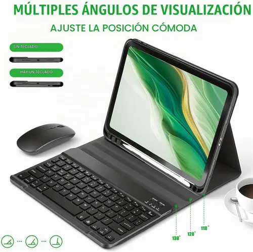 Vista 6 de Funda con teclado retroiluminado para Samsung Galaxy Tab S10 Lite/S10 FE/S9 FE 10.9-11 pulgadas, retroiluminación de 3 colores, teclado desmontable