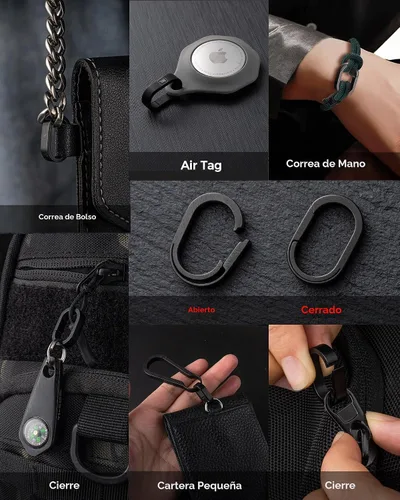 Vista 5 de FEGVE TC4 Titanium Small Mini Key Chain Rings Connector, Easy Open Negro paquete de 2