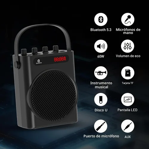 Vista 3 de Amplificador de voz ZOWEETEK de 60 W con 2 micrófonos inalámbricos