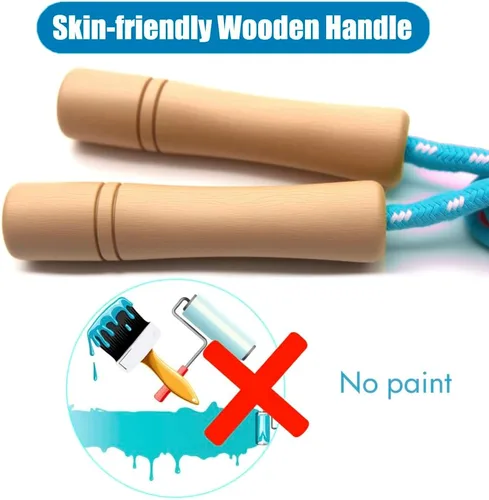 Vista 6 de Cuerda de saltar para niños – Mango de madera – Cuerda de saltar ajustable de algodón trenzado para niños pequeños fitness entrenamiento ejercicio