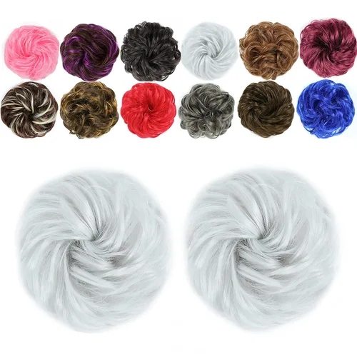 Vista 25 de 2 extensiones de cabello desordenado para moño (12) Banda de goma ondulada y rizada elástica para coleta de caballo