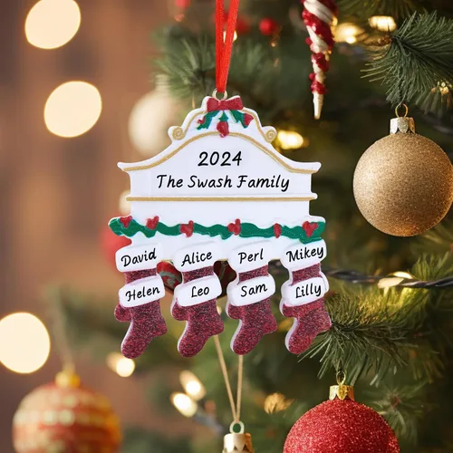 Vista 10 de Adornos de Navidad personalizados para calcetines, adornos de Navidad grabados, decoración de árbol de Navidad personalizada para familiares