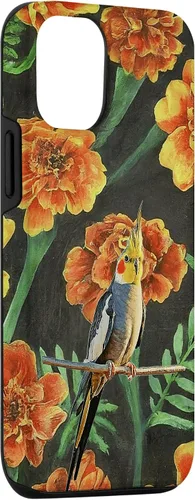 Vista 3 de iPhone 15 Cockatiel Orange Yellow Marigolds Vintage Flower Pattern Case