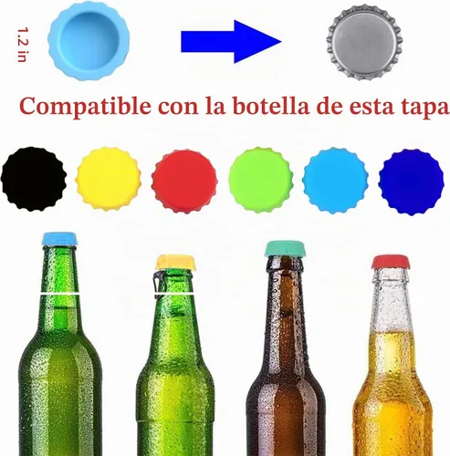 Vista 5 de Tapas para botellas, tapas de botellas de cerveza, de silicona, reutilizables, para refrescos, bebidas, HomeBrew, utensilios de cocina, evitar