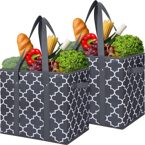 Vista 12 de Bolsas reutilizables para comestibles, paquete de 2 unidades, plegable, lavable, cesta de almacenamiento grande, color negro Contenedores