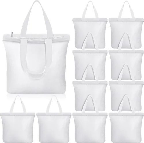Vista 9 de Epakh Paquete de 4 bolsas de lona, 16.5 x 3.9 x 13.4 pulgadas, beige 16.5 X 3.9 X 13.4 Inch, Blank Canvas Cotton Bags Bulk with Zipper, Large