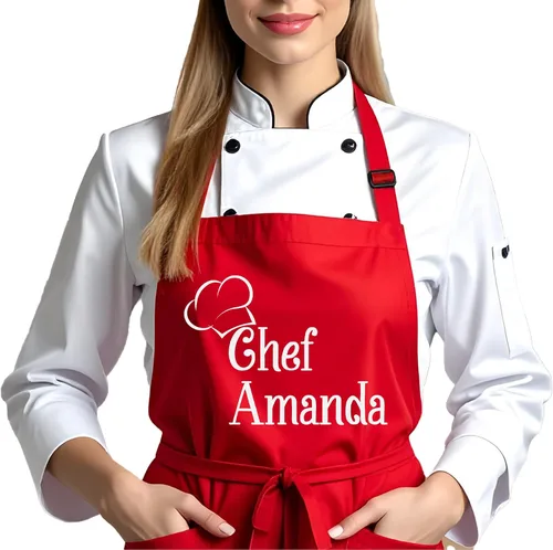 Vista 2 de Delantal de chef con nombre personalizado, regalos personalizados para hombres, regalos para mujeres, delantales para mujeres con bolsillos, regalos