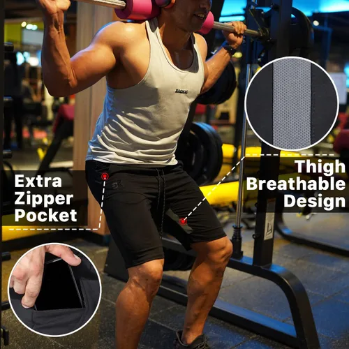 Vista 2 de BROKIG Pantalones cortos de entrenamiento de malla para hombre, pantalones cortos de entrenamiento para gimnasio, fisicoculturismo, pantalones
