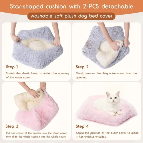 Vista 6 de Cama lavable para perros, camas para perros pequeños, 2 piezas, funda de cama extraíble lavable y esponjosa para mascotas, almohadilla reemplazable