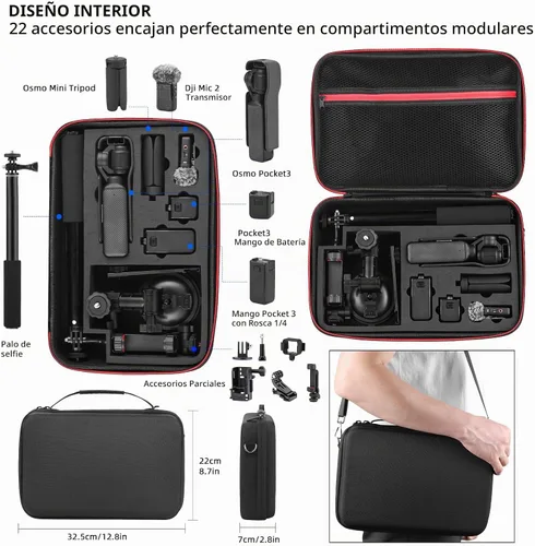Vista 2 de BRDRC Kit de 22 accesorios en 1 de bolsillo, incluyendo estuche duro, soporte de succión para automóvil, trípode, base magnética, base