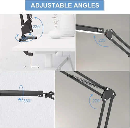 Vista 3 de Lámpara de escritorio LED, lámpara de escritorio ajustable con brazo oscilante con abrazadera, luz de escritorio regulable para el cuidado