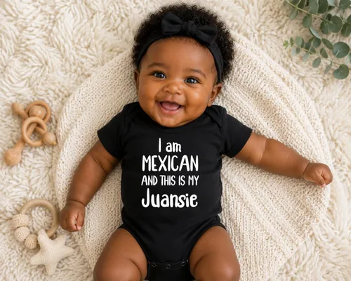 Vista 5 de CBTwear Body divertido para bebé con texto en inglés "I Am Mexican and This Is My Juansie" Negro