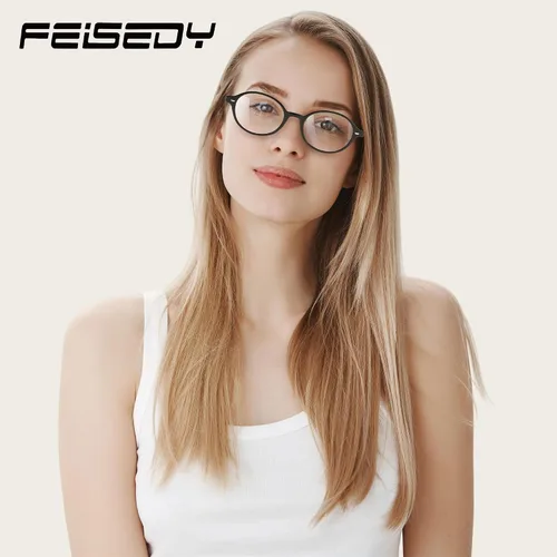 Vista 3 de FEISEDY Gafas de luz azul ovaladas vintage para mujeres y hombres, elegantes y ligeras de los años 90, anteojos falsos Nerd Y2k marco B0242