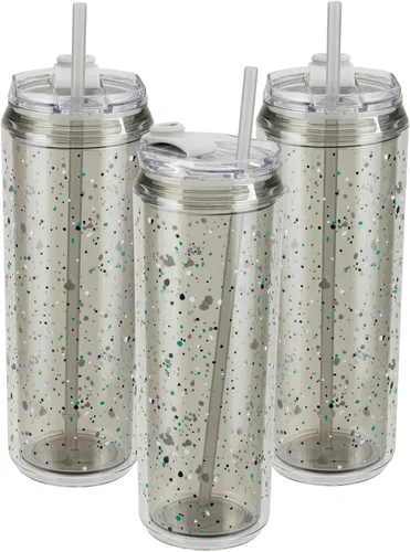 Vista 12 de COOL GEAR Paquete de 3 vasos modernos de 22 onzas con popote reutilizable, apto para lavavajillas, apto para vasos, a prueba de derrames, vaso