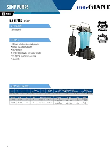 Vista 10 de Little Giant 505702 Bomba de sumidero automática de aluminio de 115 voltios, 2100 GPH, 1/4 HP con interruptor de flotador de acción rápida y cable