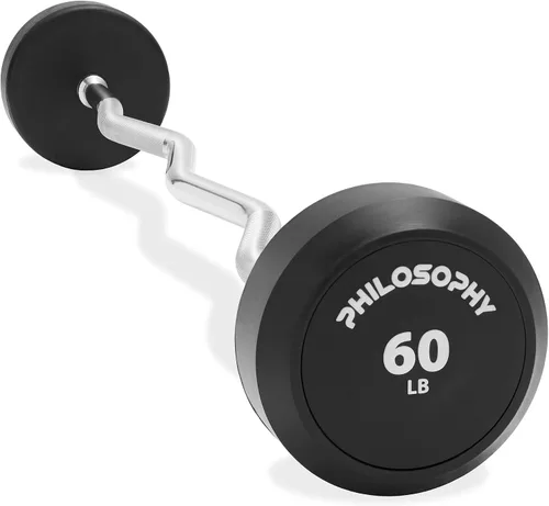 Vista 9 de Philosophy Gym Barra de Mancuerna de Goma Fija, Barra EZ Curl con Peso Precargado para Entrenamiento de Fuerza y Levantamiento de Pesas