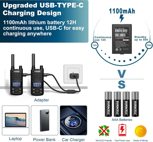 Vista 5 de KETELESE T1 FRS Walkie Talkie Set para adultos, radio bidireccional de largo alcance, con auricular de radio familiar Walkie-Talkie, NOAA, VOX