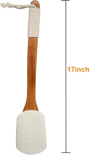 Vista 2 de Leotruny Esponja exfoliante 100% natural con mango largo de madera Cepillo de ducha