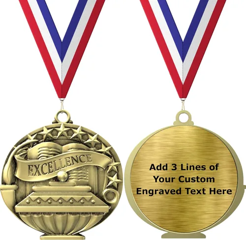 Vista 6 de Express Medals Pack of 10 (or More) Engraved Scholastic Honor Roll Award Medals with RWB Neck Ribbons