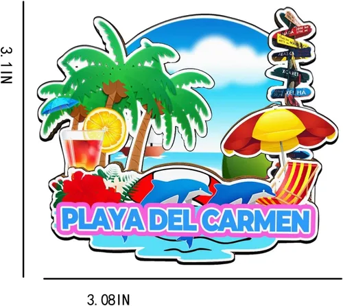 Vista 3 de Imán de madera para nevera de Playa del Carmen, México, 3D, monumentos de viaje, coleccionables, recuerdos, decoración hecha a mano -2004